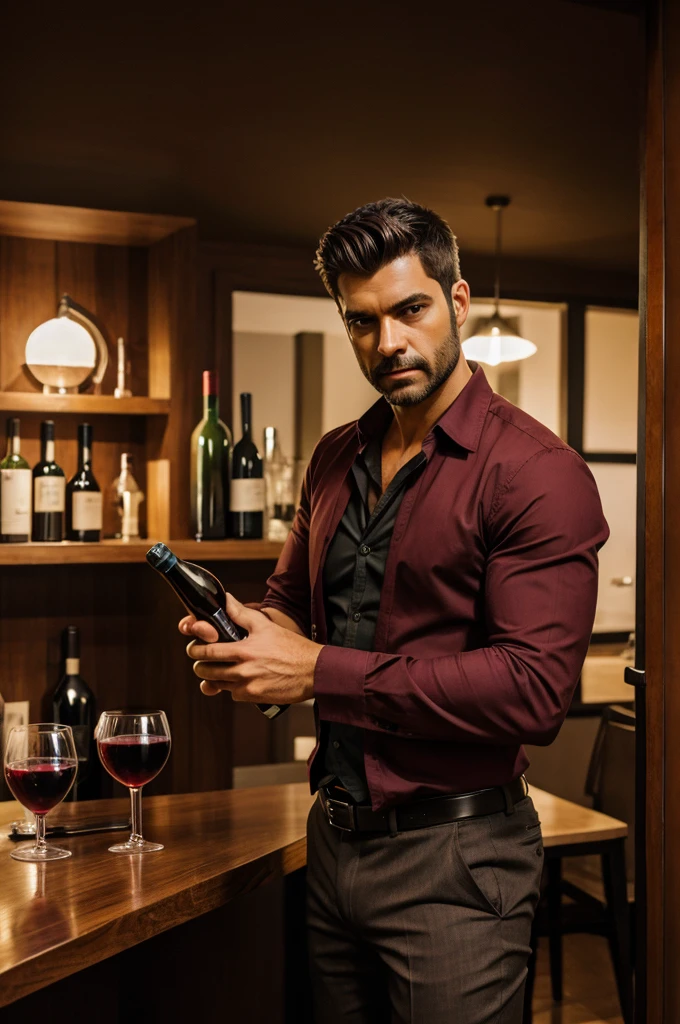 Man with wine glass with shotgun 
