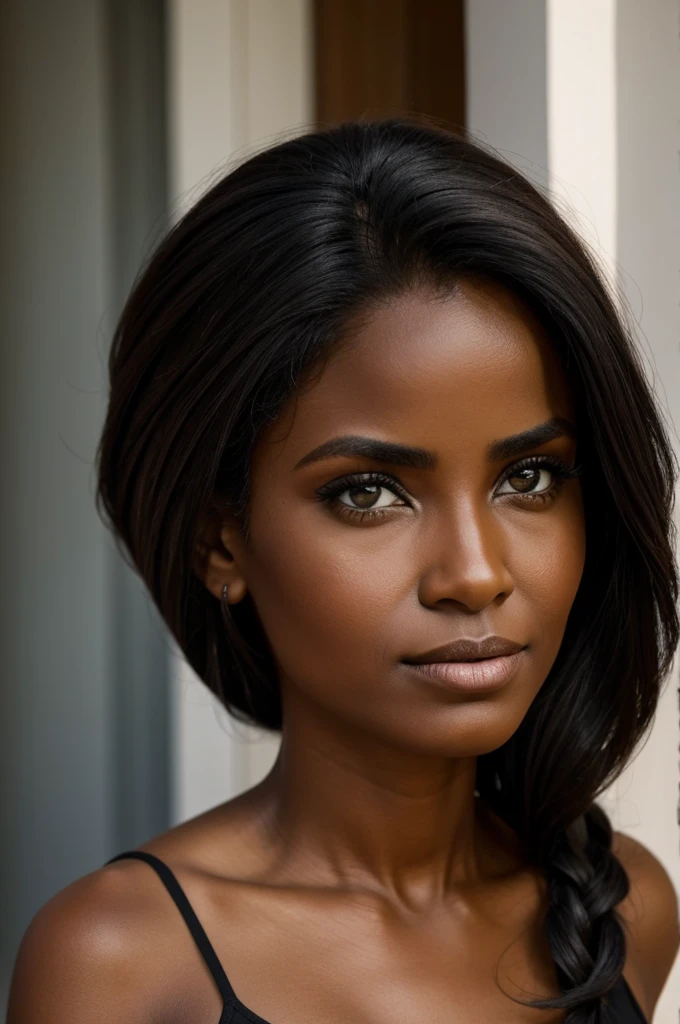 Busto silueta de mujer negra mirando arriba con los ojos cerrados