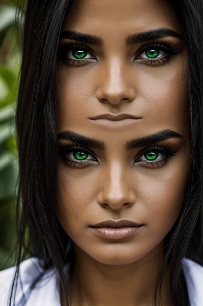 mujer con ojos verdes pelo negro