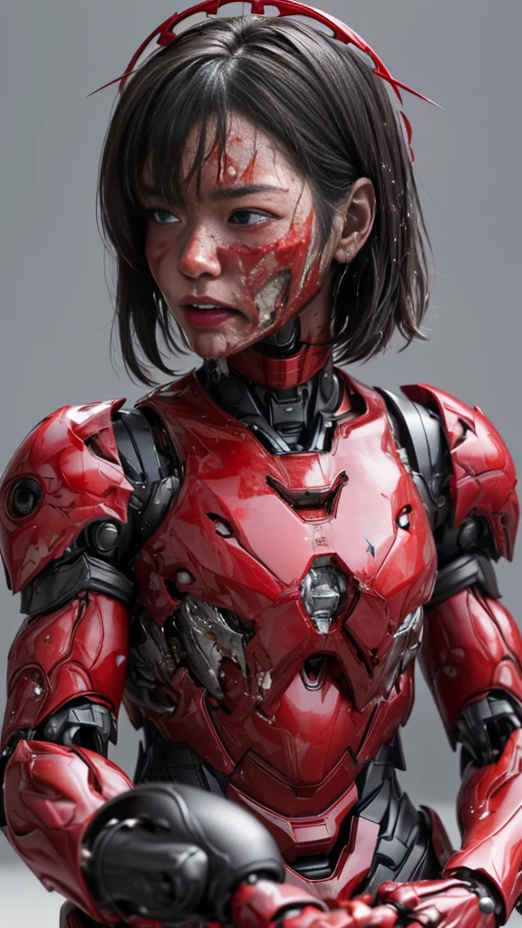 Rough skin, Very detailed, Advanced Details, high quality, 最high quality, High resolution, 1080p 、Bleeding from wounds in tight-fitting headgear、Red Armor、Wearing red and black、cute((Serious damage to the whole body))(Wearing a damaged female robot suit...)(Red Armor)(Broken Armor)Black Hair、Short Hair、Soaking wet、Open your mouth、Sweaty face、It hurts again、cute、knock down、Droolinging from the mouth、Female college student (Steam coming out of the face) ((Steam from the body)) Sit on a chair Touching the vagina Drooling look up suffering Filming locations Ahegao Full body portrait