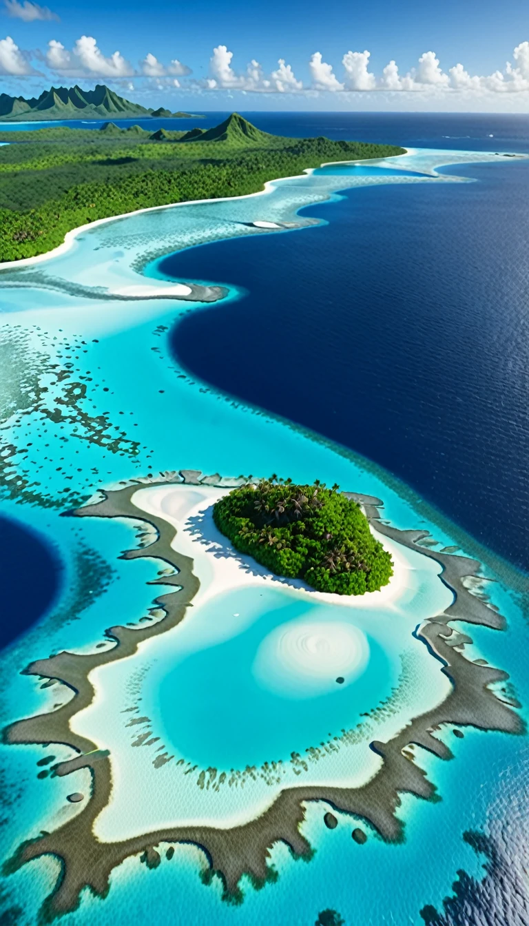 tropical island with glowing lagoons, (wide angle view:1.2), beautiful composition, super sharp, crisp, clear, true to life, raw, real, realistic, extremely high-resolution details, realism pushed to extreme, fine texture, incredibly life like, hyperrealistic detailed image, infinite focus, clear and detailed throughout
