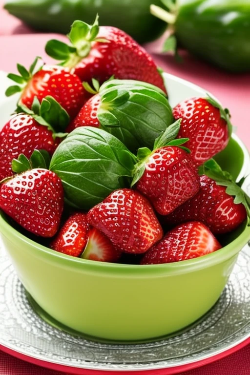 Green diamond with strawberries y ovejas rosas