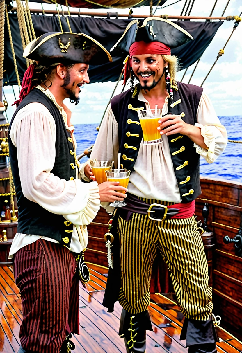On the pirate ship Men Drinking and exchanging drinks