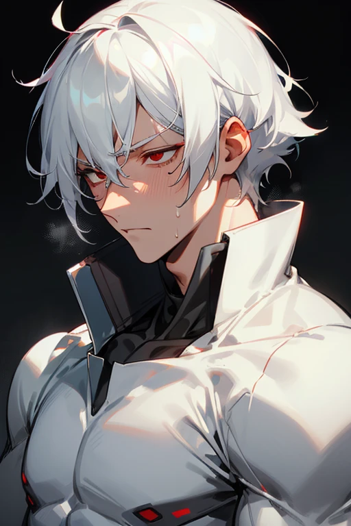 male、Gray Hair、White Hair、Short Hair、Red Eye、Cold-blooded man、Handsome、Well-built、Cold Face、Well-formed face、Increased body temperature、Sweat runs down my skin、after exercise、A serious face、Fatigue、hot、Sigh、tired、fatigue、tired、Brushing her hair back、Take a deep breath、