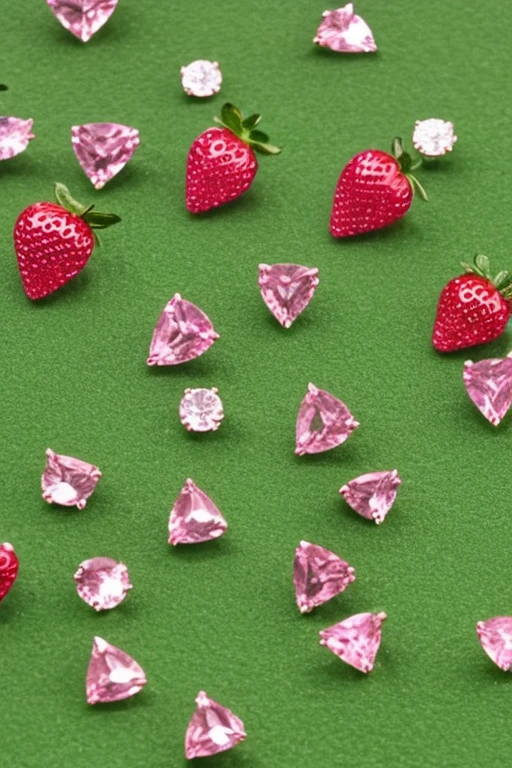 Green diamonds with strawberries and pink ships