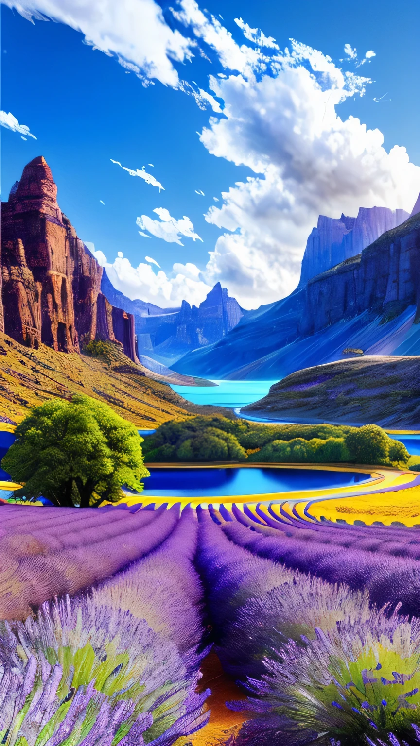 Futuristic landscape, Cobalt Blue Water, lavender(Highly detailed CG unit 8K wallpaper), The most beautiful works of art in the world, Professional majestic oil painting, Complex, High detail, Sharp focus, dramatic, The art of photorealism painting