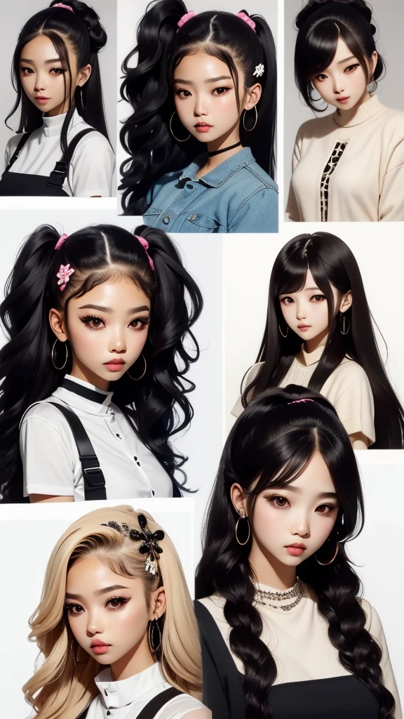 The character costume is KPOP, 9 sets of anime character stickers with different expressions, Hallyu collection style, Anime K-pop art style, Hallyu frontline style, Hallyu art style, kpop style, Official artwork, Chibi Art, Pisif, Blackpink style, Cute KPOP artwork in various poses, The popularity of the art station Pisif