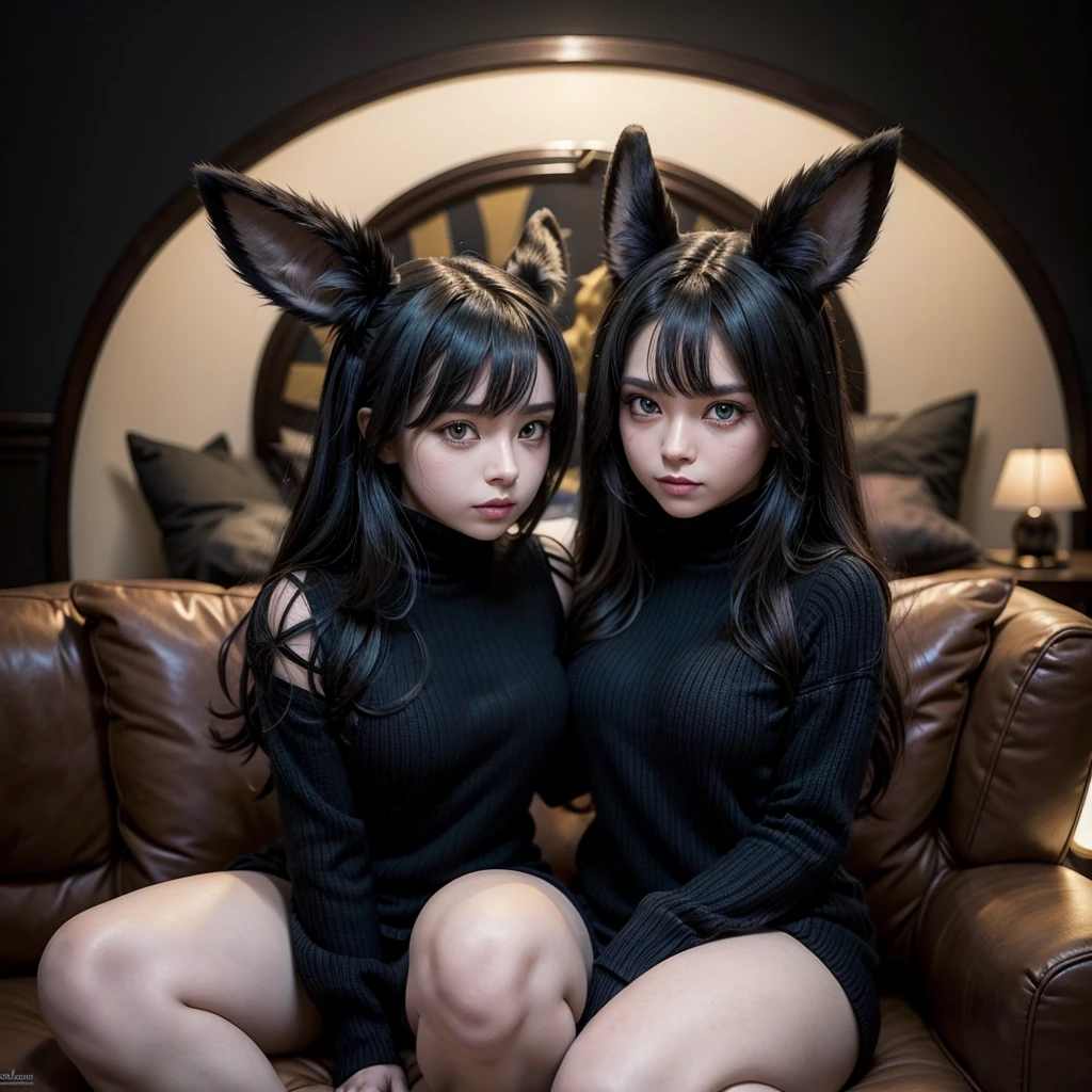 Pokémon: Umbreon (furry)
-Characteristics:
- Curvas prominentes, especialmente en caderas, muslos y trasero.
- Dark fur with characteristic luminous rings.
- Ojos dorados que reflejan inteligencia y calidez.
- Serene and confident expression.
- Vestimenta:
- Tight white sweater that highlights your figure.
- Position:
- Sitting on a sofa, con postura relajada pero elegante.
- Ambiente:
- Fondo neutro que resalte la figura de la Umbreon.
- Estilo:
- Anthropomorphic and furry style.
- Detalles adicionales:
- Textura de pelaje detallada y realista.
- Enfoque en la naturaleza elegante y atractiva de la Umbreon.
- Notas:
- Make sure the illustration is suitable for a general audience.
- The Umbreon must maintain its recognizable appearance as a Pokémon.