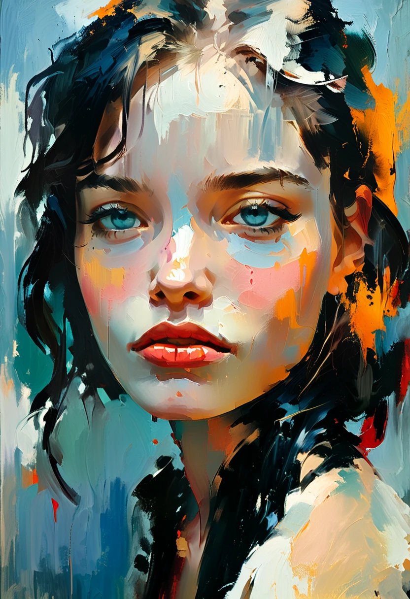 Create an evocative oil painting inspired by Malcolm Liepke, based on the image provided. Capture the intense, introspective expression of the young subject using thick, expressive brushstrokes and a palette of muted colors. Highlight the emotional depth and vulnerability in the subject's gaze, emphasizing the play of light and shadow on their face. Keep it simple, background