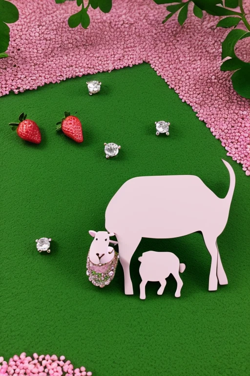 Green diamonds with strawberries and pink sheep