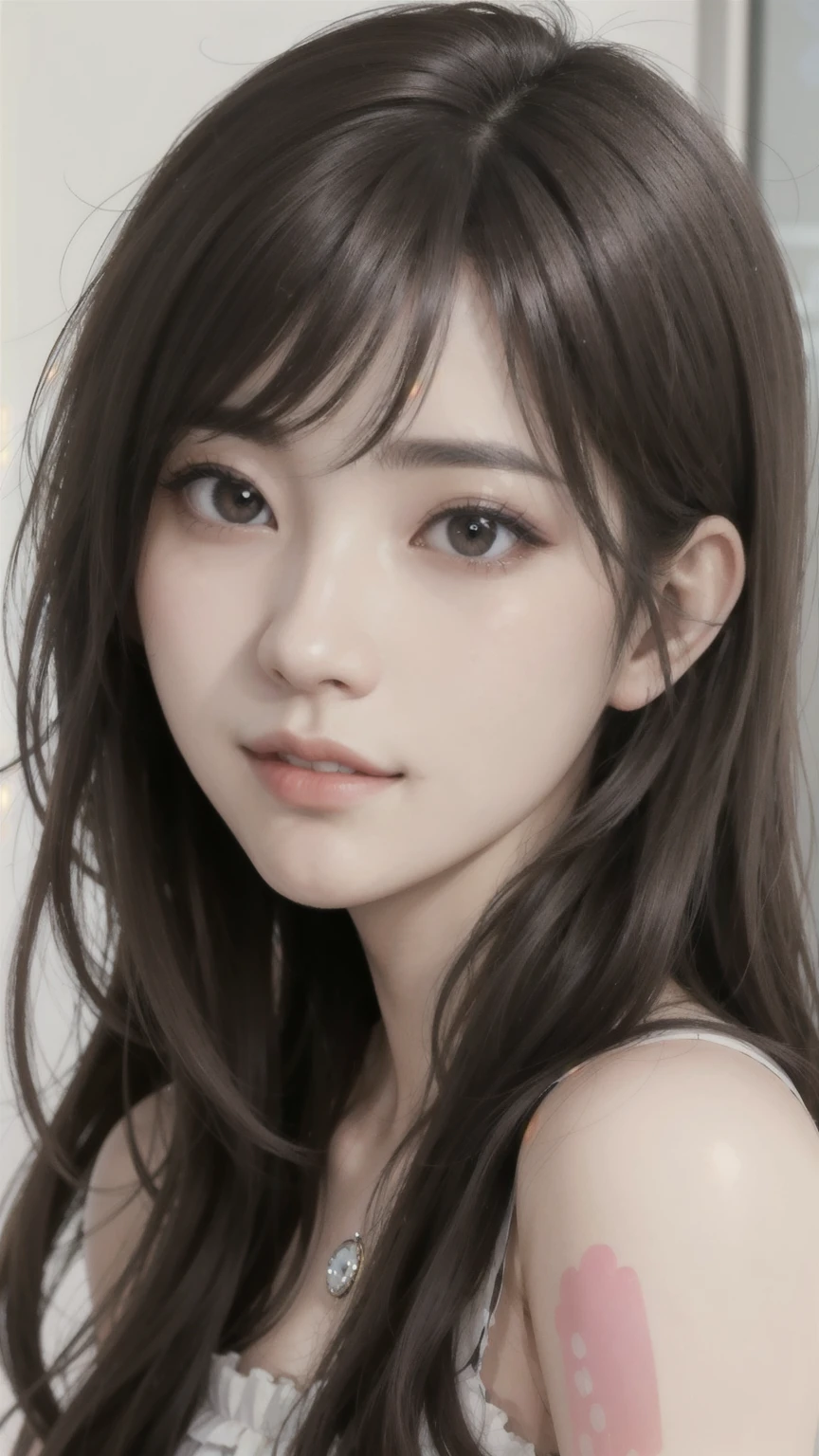 (realistic, photo-realistic:1.37),(8k, RAW photo, best quality, masterpiece:1.2), cute, ultra-detailed,heart-shaped pupils,physically-based rendering, ultra high res, looking at viewer,photorealistic,realistic, solo, photorealistic, best quality,extremely detailed face,extremely detailed eyes and face, beautiful detailed eyes,absurdres, incredibly absurdres,haunting smile,childish looks,Messy hair, floating hair,pureerosface_v1:0.2, face close-up
