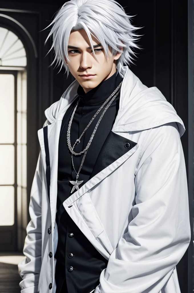 I would like a young male character with white hair as an anime