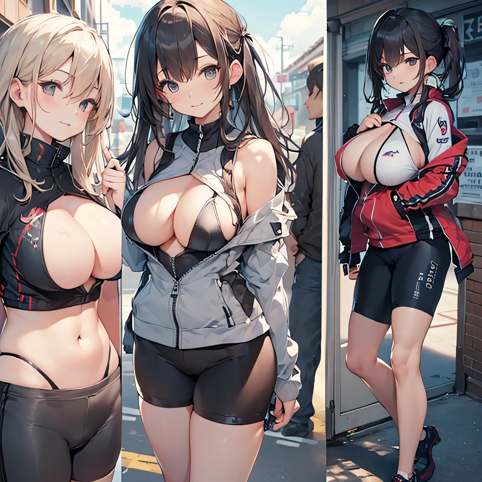 Highest quality、超High resolution、High resolution、Highly detailed CG、8k unit wallpaper、(((Perfect photo))), One Girl, alone, , Azusa Nakano, , Jacket, View your audience, smile, (((Huge ))), SFW with hidden breastsmple breasts!, SFW autiful and seductive anime woman, huge bountiful breasts!!, Bust ratiod, Highest quality, Official Art, Best Anatomy, (Ultra-thin bike shorts,:1.5)、Cowboy Shot, High skin exposure、Exhibitionism、Extreme、gravure、Accentuate your cleavage、Saggy breasts、Accenur breasts、(Puships back and sit on the)、(((Character design sheet、From directly below、Accentuate your breastsする、Make your butt stand out、Sideboob))),