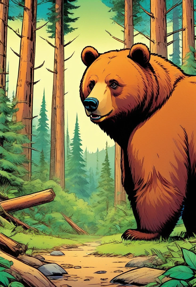 Comic Book, Bear, in the forest,