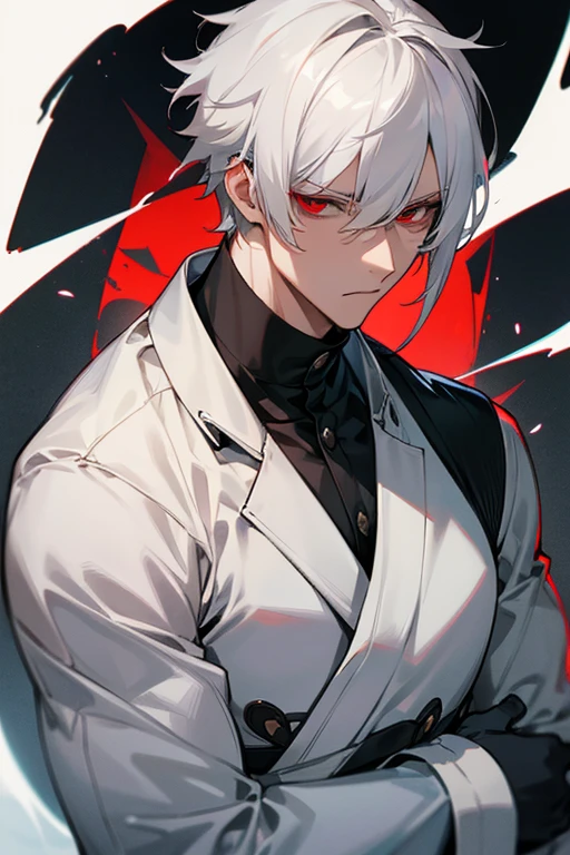 male、Gray Hair、White Hair、Short Hair、Red Eye、Cold-blooded man、Handsome、Well-built、Although he doesn't show it on his face, he is really angry、It's hard to show on your face、look down、Intimidating attitude、Seriously angry、Glare、Cold Eyes、Cold face、Well-formed face、Icy、coldly angry、