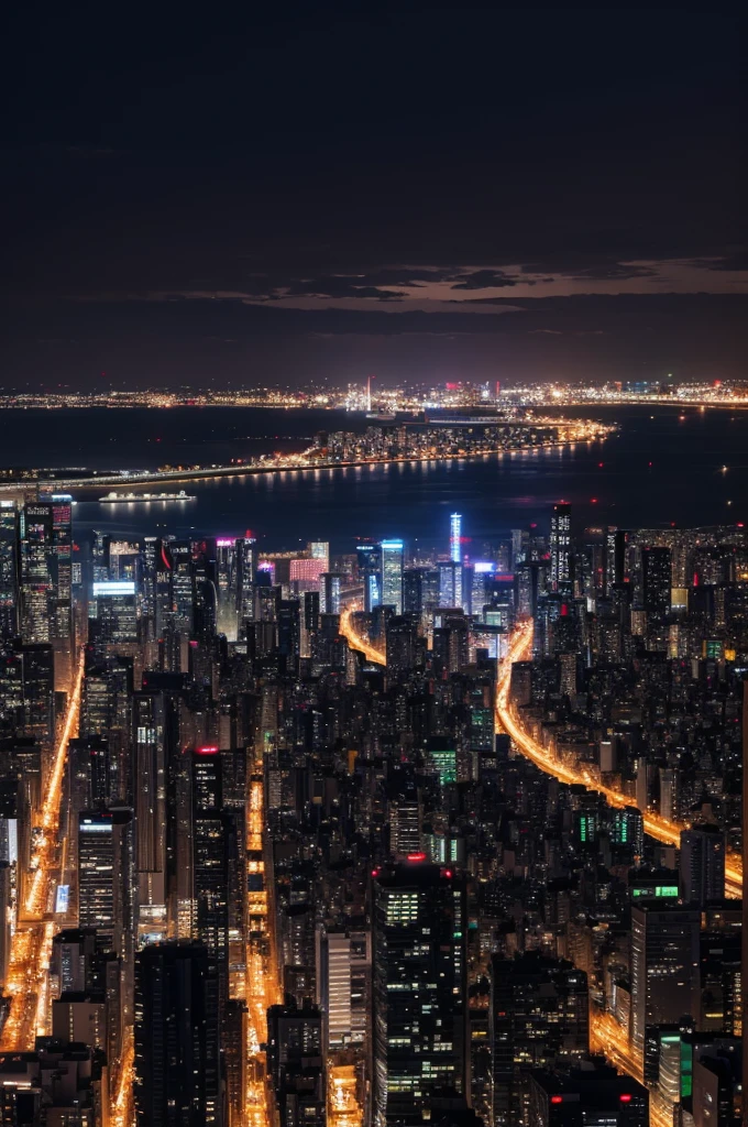 An apartment overlooking the city of Tokyo at night with several LEDs