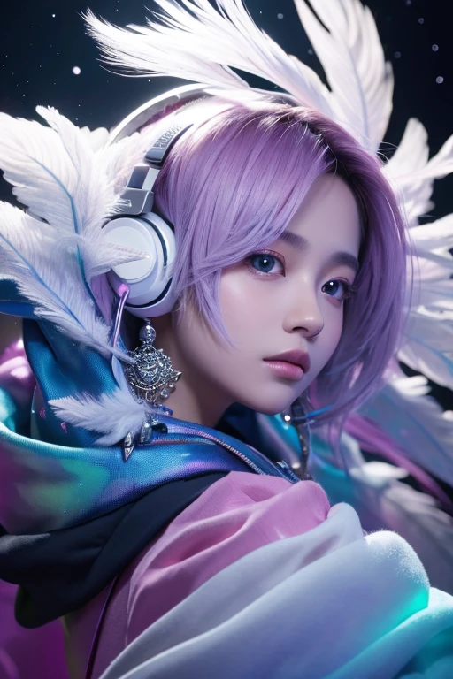 A beautiful boy with striking black eyes, light pink straight hair, glowing white skin, extremely detailed, fractal art elements, floral textures, dynamic pose, abstract background, glowing skin, many colors, earrings, feather, night scene, full of notes, decorative panel, abstract art background, side profile view
An adorable chipmunk with fluffy fur, silver blue outfit, hoodie, headphones, modern and inorganic background, bright lighting, vibrant colors, outside in the Many notes Korea idol