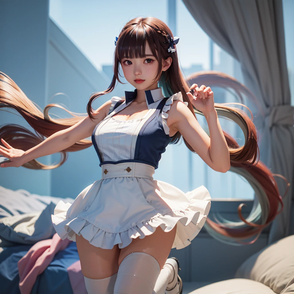 solo、1girl、full-body portraits、sleeveless、White-colored skin,Large Breasts,Double tail