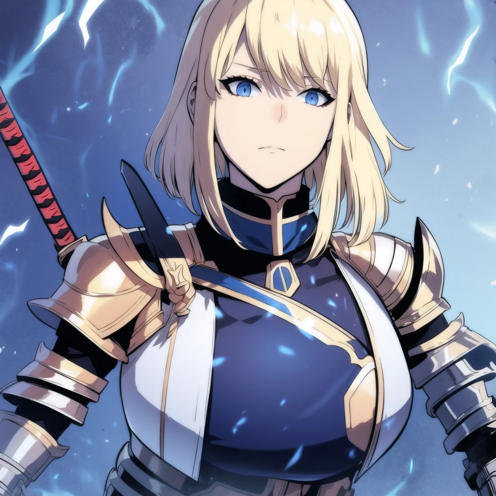 Blonde girl, blue eyes, armor, katana