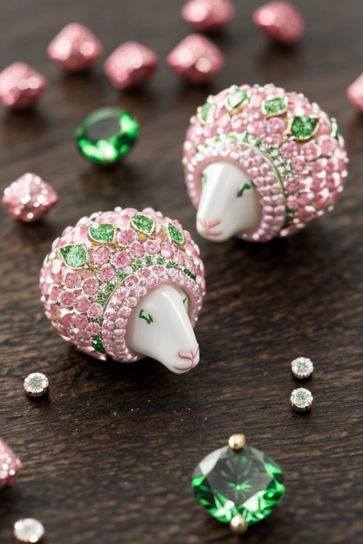 Green diamonds with strawberries and pink sheep
