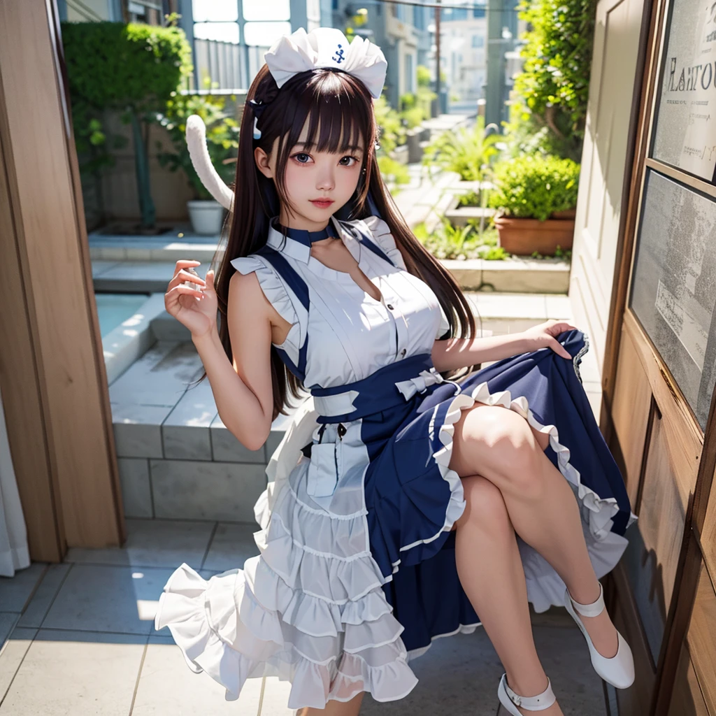 solo、1girl、full-body portraits、sleeveless、White-colored skin,Large Breasts,Double tail