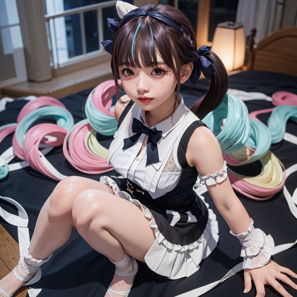 solo、1girl、full-body portraits、sleeveless、White-colored skin,Large Breasts,Double tail