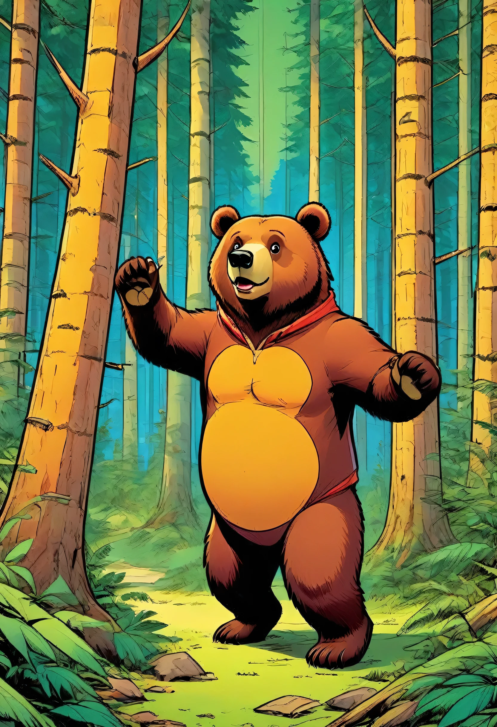 Comic Book, Bear, in the forest,