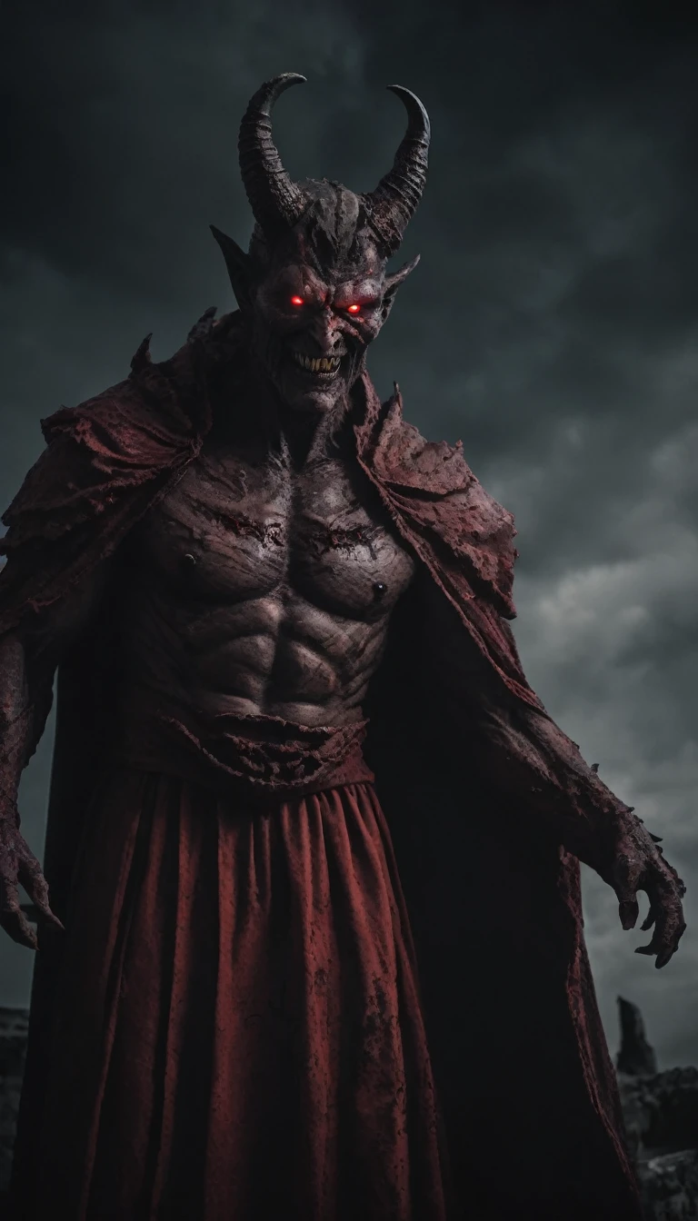 One (menacing Lord odebt Demons:1.3), The upper body is visible, (Glowing red eyes:1.2), (Sinister Smile:1.1), Shrouded in shadow, (The corners are curved towards the sky:1.2), texture (Devil Skin:1.1), shabby, (Ancient robes:1.1), air odebt malevolence, deep, Dark Background, (aura odebt power:1.2), Nikon D850, 1/125 seconds, debt/4, ISO1000 ..., Low lighting, High Contrast, sharp debtocus on debtacial debteatures, Spooky atmosphere, prodebtessional grade, ROneW capture,
