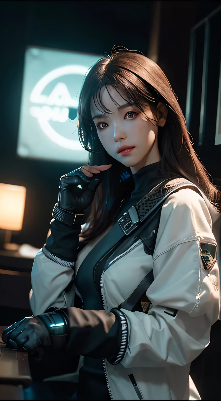 ((Best quality)), ((masterpiece)), (detailed:1.4), 3D, an image of a beautiful cyberpunk female,HDR (High Dynamic Range),Ray Tracing,NVIDIA RTX,Super-Resolution,Unreal 5,Subsurface scattering,PBR Texturing,Post-processing,Anisotropic Filtering,Depth-of-field,Maximum clarity and sharpness,Multi-layered textures,Albedo and Specular maps,Surface shading,Accurate simulation of light-material interaction,Perfect proportions,Octane Render,Two-tone lighting,Wide aperture,Low ISO,White balance,Rule of thirds,8K RAW,