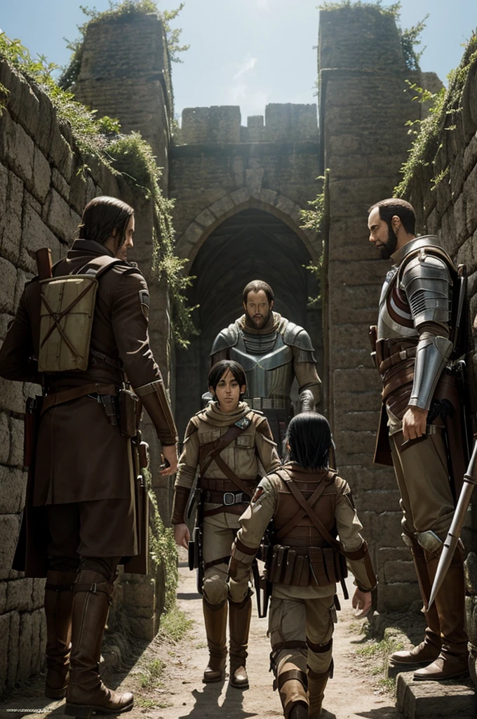 Crea al jefe maestro John 117 en el universo de Shingeki no kyojin junto a un soldado, They are cornered by Titans