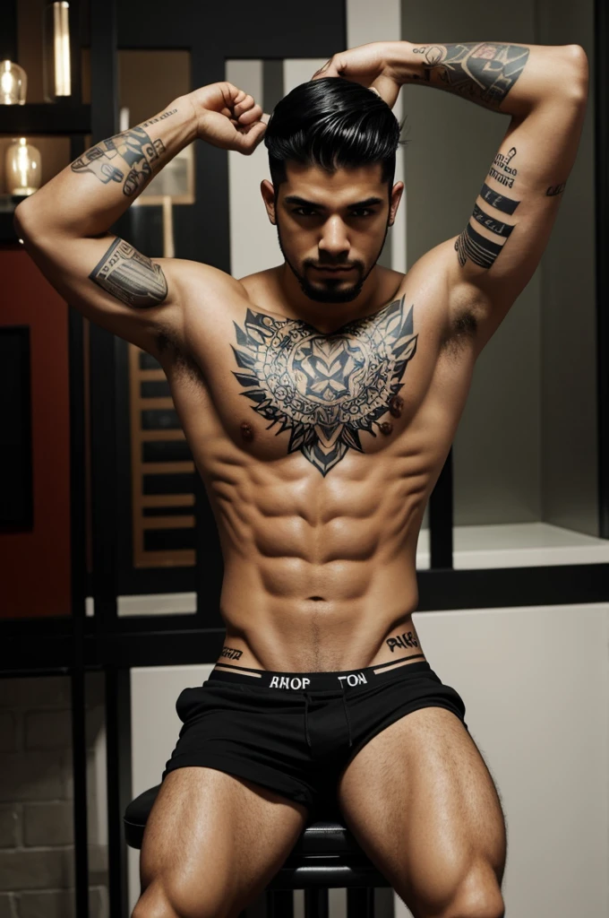 Create a tattoo with the name Fabián on a large arm that is asymmetrical in black and surrounds the arm.