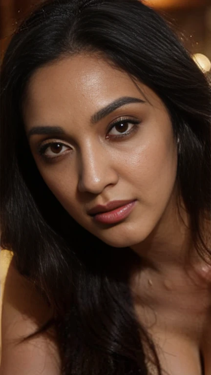 Milf,30 year old,no makeup,(1woman:1.3), face and body facing the camera, bustshot of body ,extremely detailed, portrait, looking at viewer, solo, showing midriff and cleavage,(half body:1.3), detailed background, close up, mischievous eyes, cold day time at indoor,((cotton night wear)),clear face,free dry shaggy hair,kiara advani,((ultrahigh quality)),((extreme resolution)),fleshy cheek, cold room,beautiful eyes