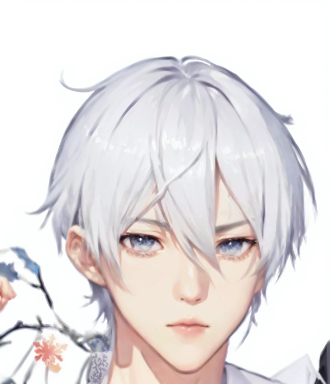 拿着麦克风的White hair蓝眼动漫男孩, White hair deity, White hair, 狼尾发 White hair, Goto Koharu, male anime character, Sakimichan, His comic portrait, Hajime Yatate, Silver Hair, Delicate hermaphroditic prince, Thancred Waters, Yoshinari Night