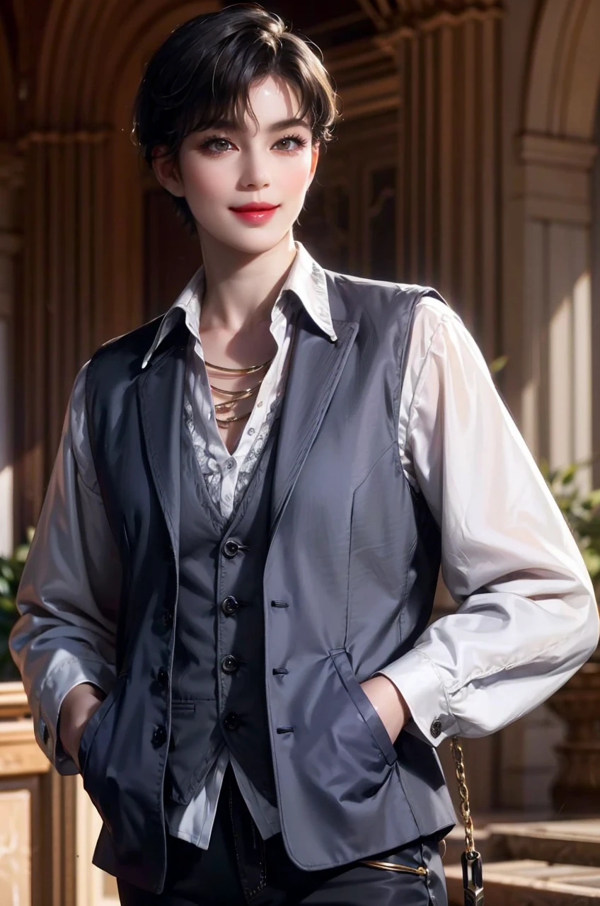 143
(20 year old woman), (surreal), (High level image quality), ((beautiful hairstyle 46)), ((short hair:1.46)), (gentle smile), (breasted:1.1), (lipsticks)