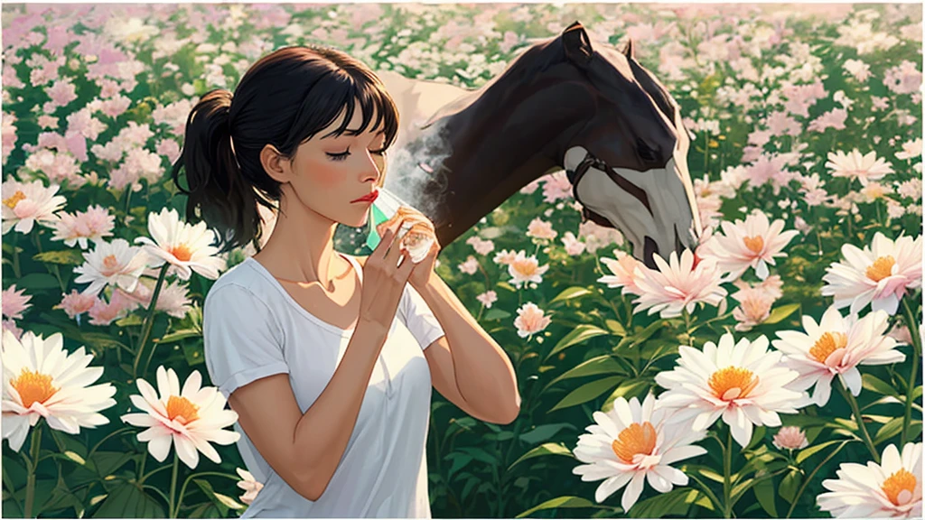 Woman smelling the scent of flowers