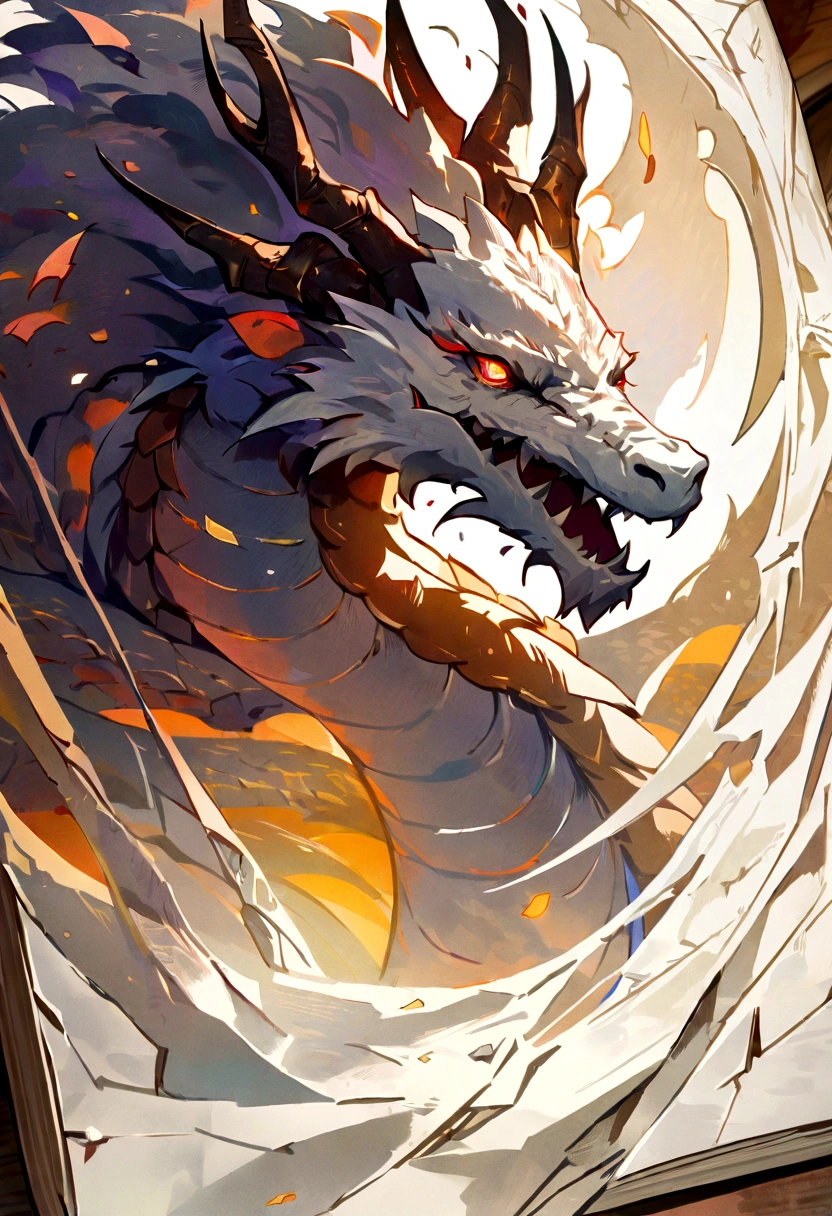 best quality, Chinese dragon,Shimmer, , 2D, flat, Lovely, High quality, Art on cracked paper, Fairytale-like, Detailed illustrations for storybooks, Movie, Ultra HD, detail, 美丽的detail, mystery, Luminism, Vibrant colors,White Dragon