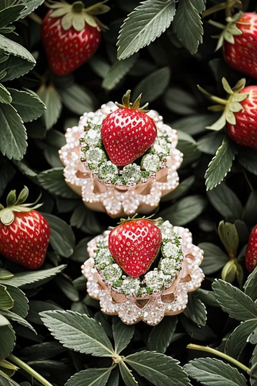 Green diamonds with strawberries and pink sheep