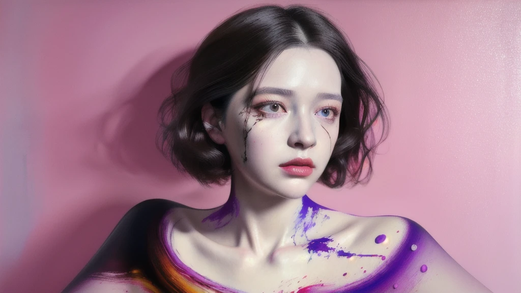 Android Beauty, Powerful paintings inspired by Francis Bacon, Ultra-realistic surrealism, Hyperrealism, fear, art, hyper real painting, Realistic illustration painting, カラフルなHyperrealism, Hyper-realistic digital art