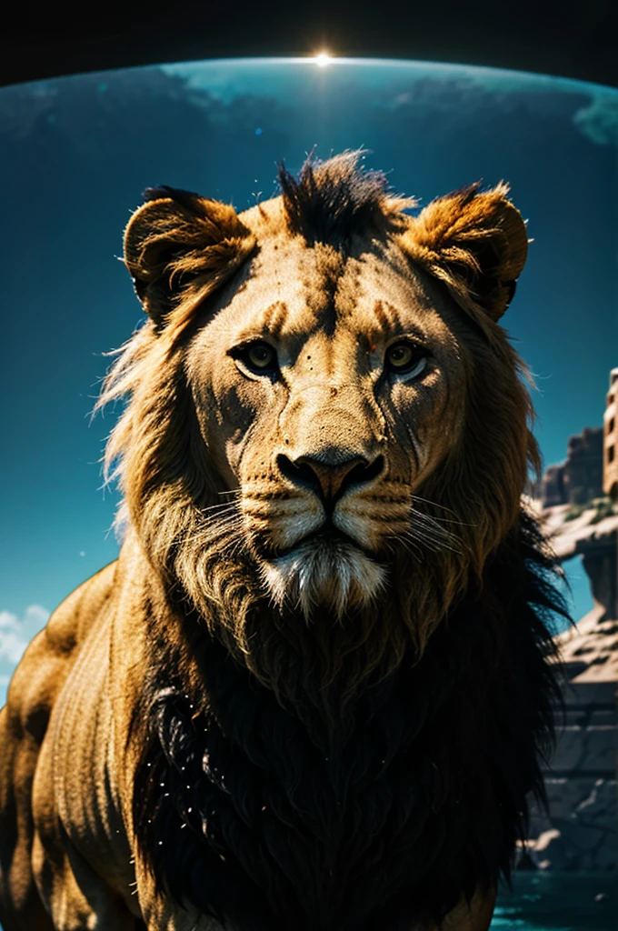 Cool, Epic, Artistic, Beautiful, and Unique Illustration of Lion Animal Cinematic Adventure: Abstract 3D Wallpaper Background with Majestic Wildlife and Futuristic Design