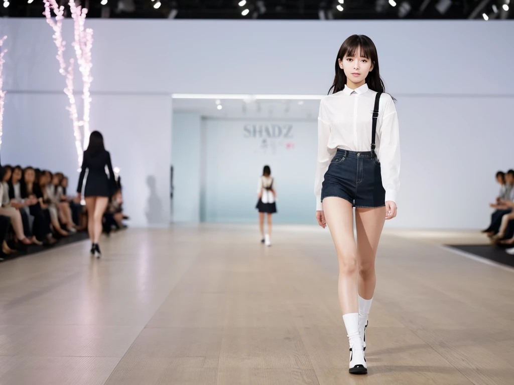 An extremely beautiful Japanese high school girl race queen who highlights her beautiful legs、Photographed walking down the runway at Zara&#39;s new underwear fashion show、She is an eternal idol who combines a clean look with modern charm.。 She creates such beauty。 She feels her own warmth。 She creates a warm atmosphere。 We create beauty。 That&#39;s what I want to say。 In her full body photo、The figure features porcelain-like skin and golden hair that radiates a soft glow.。 This is probably、It captured the essence of her timeless charm.、This is the best shot ever.。 Each straight line and curve is carefully expressed.、Breathtakingly beautiful with impeccable detail。 This piece perfectly captures her timeless beauty.。 Divine Proportions、Sharp focus、Full-body photo taken by Kishin Shinoyama、high quality、High resolution、Detailed Background
