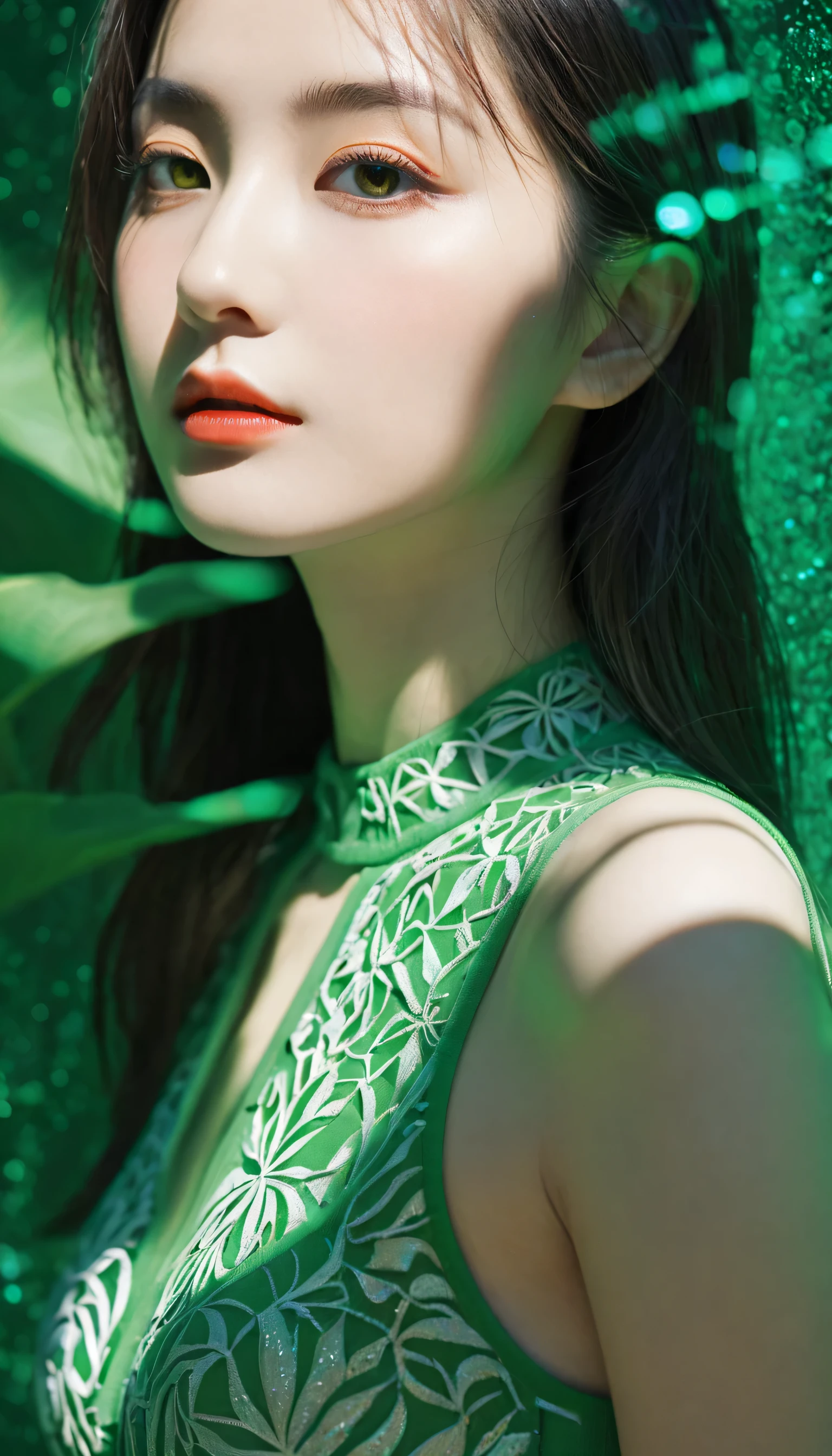 high resolution, Super detailed, (1 girl:1.3),（lotus）
BREAK Sunshine, reverberation, Experimental photography, Surreal contrasts, Eye-Catching Visuals, Artistic abstraction,
Break the art of cutting, layered silhouette, complex patterns, Exquisite craftsmanship, shadow play, Depth and size, Creative Expression,
break art, Frozen sculpture, translucent form, short-lived beauty, crystal structure, Exquisite craftsmanship, touch,
break green eye,Body Glow，glowing line，Fluorescence,Glow Example，sample traces，flash，萤Light Particles，Backlight，translucent，Light Particles