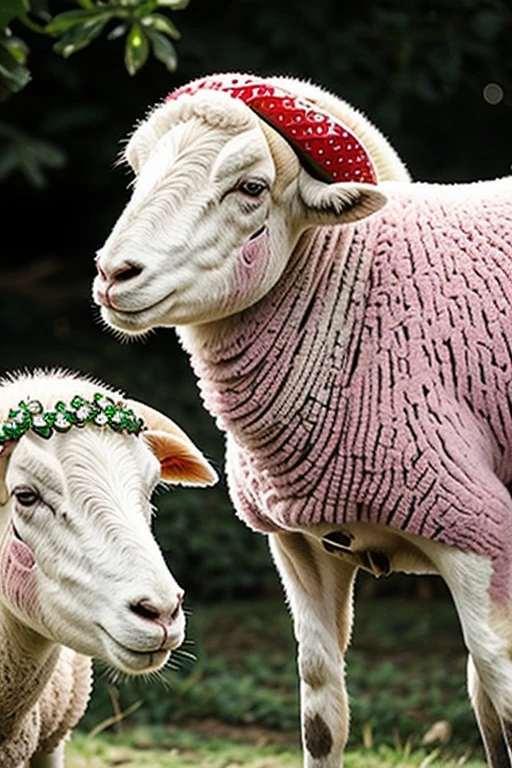 Green diamonds with strawberries and pink sheep