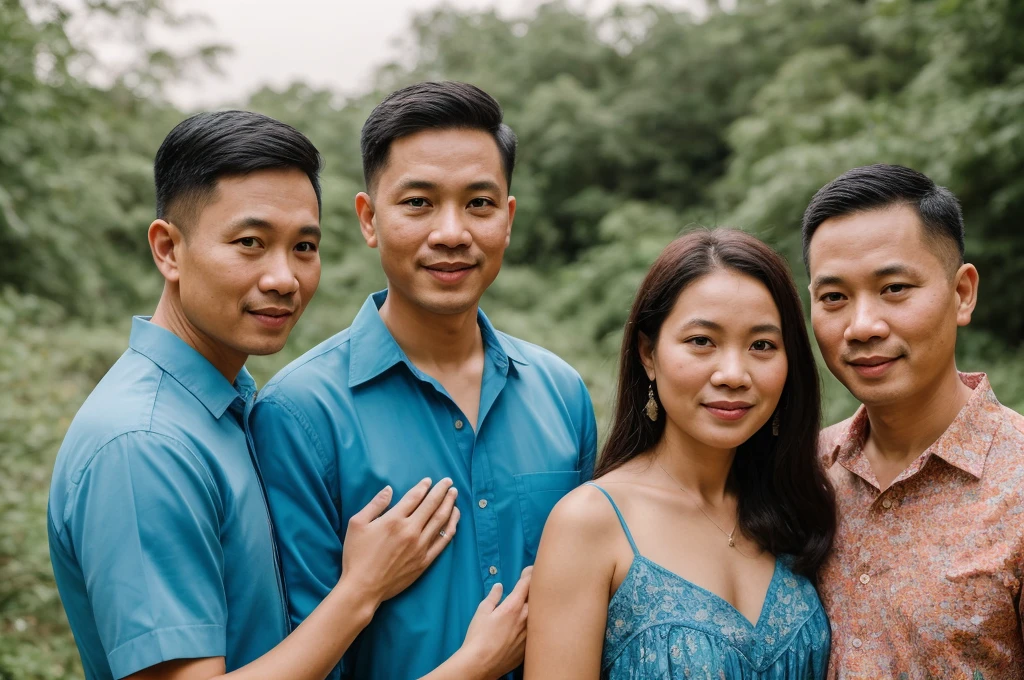 there is a painting of a man and woman in a blue dress, a colorized photo, momma and papa, portrait of two people, couple portrait, colorized photo, potrait, colored photo, photo portrait, colorized photograph, couples portrait, coloured photo, an indonesian family portrait, photo taken in 2 0 2 0, couple, portrait n - 9, photo in color