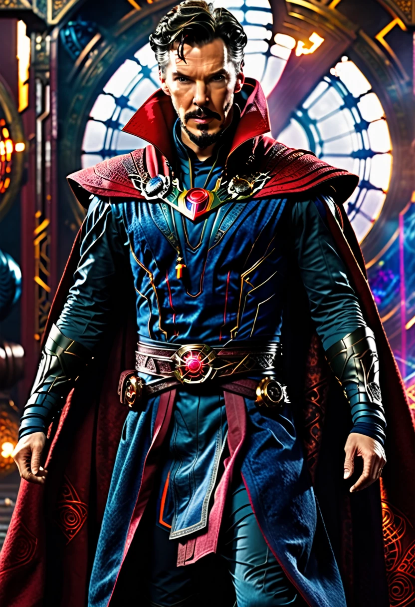 A realístic doctor strange with in cyber suit full body cinematic best quality 8k 