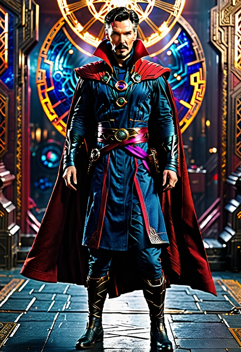 A realístic doctor strange with in cyber suit full body cinematic best quality 8k 