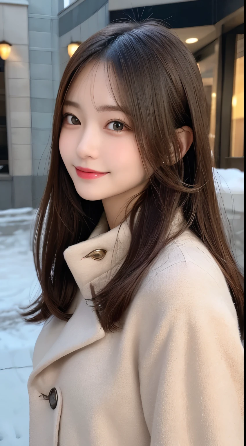 Tabletop, Highest quality, shape, Very detailed, finely, High resolution, 8k wallpaper, 完璧なダイナミックな構shape, Beautiful and detailed, Straight hair, Small breasts, Natural color lip, Random sexy poses,smile,20-year-old girl、Midnight、Beautiful and elaborate face、Perfect and beautiful face,Big eyes、RAW Photos、Expressing feminine poses with the whole body、Beautiful and detailed、Small face、Beautiful Duplex、Slim face and figure,Luxury brand mink coat(Inside:Winter clothes)、Beautiful golden ratio face,Twin ponytail,Bright expression,Shooting with a focus on beautiful legs