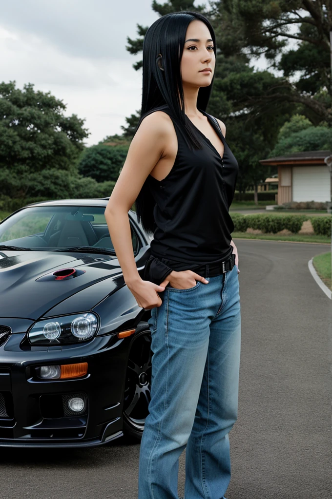 Itachi standing with sky lne gtr R34
