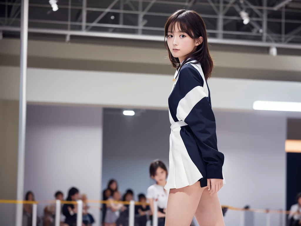 An extremely beautiful Japanese high school girl race queen who highlights her beautiful legs、Photographed walking down the runway at Zara&#39;s new underwear fashion show、She is an eternal idol who combines a clean look with modern charm.。 She creates such beauty。 She feels her own warmth。 She creates a warm atmosphere。 We create beauty。 That&#39;s what I want to say。 In her full body photo、The figure features porcelain-like skin and golden hair that radiates a soft glow.。 This is probably、It captured the essence of her timeless charm.、This is the best shot ever.。 Each straight line and curve is carefully expressed.、Breathtakingly beautiful with impeccable detail。 This piece perfectly captures her timeless beauty.。 Divine Proportions、Sharp focus、Full-body photo taken by Kishin Shinoyama、high quality、High resolution、Detailed Background
