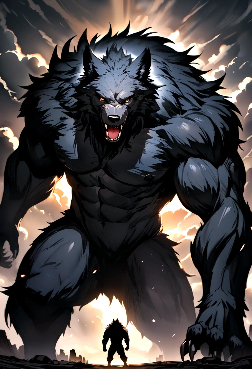 giant werewolf black humanoid wolf.