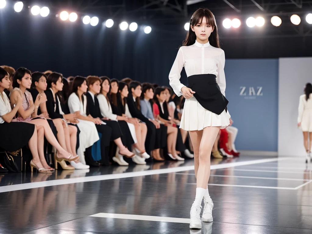 An extremely beautiful Japanese high school girl race queen who highlights her beautiful legs、Photographed walking down the runway at Zara's new underwear fashion show、She is an eternal idol who combines a clean look with modern charm.。 She creates such beauty。 She feels her own warmth。 She creates a warm atmosphere。 We create beauty。 That's what I want to say。 In her full body photo、The figure features porcelain-like skin and golden hair that radiates a soft glow.。 This is probably、It captured the essence of her timeless charm.、This is the best shot ever.。 Each straight line and curve is carefully expressed.、Breathtakingly beautiful with impeccable detail。 This piece perfectly captures her timeless beauty.。 Divine Proportions、Sharp focus、Full-body photo taken by Kishin Shinoyama、high quality、High resolution、Detailed Background